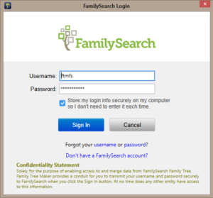 FamilySearch username and password