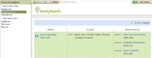 Family search results appears
